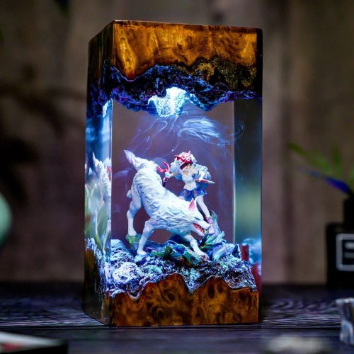 Mononoke San Wolf Resin Lamp Handmade Epoxy Night Light