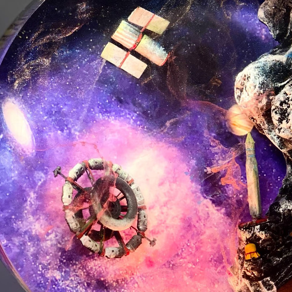 Nebula Space Station Resin Lamp Close Up