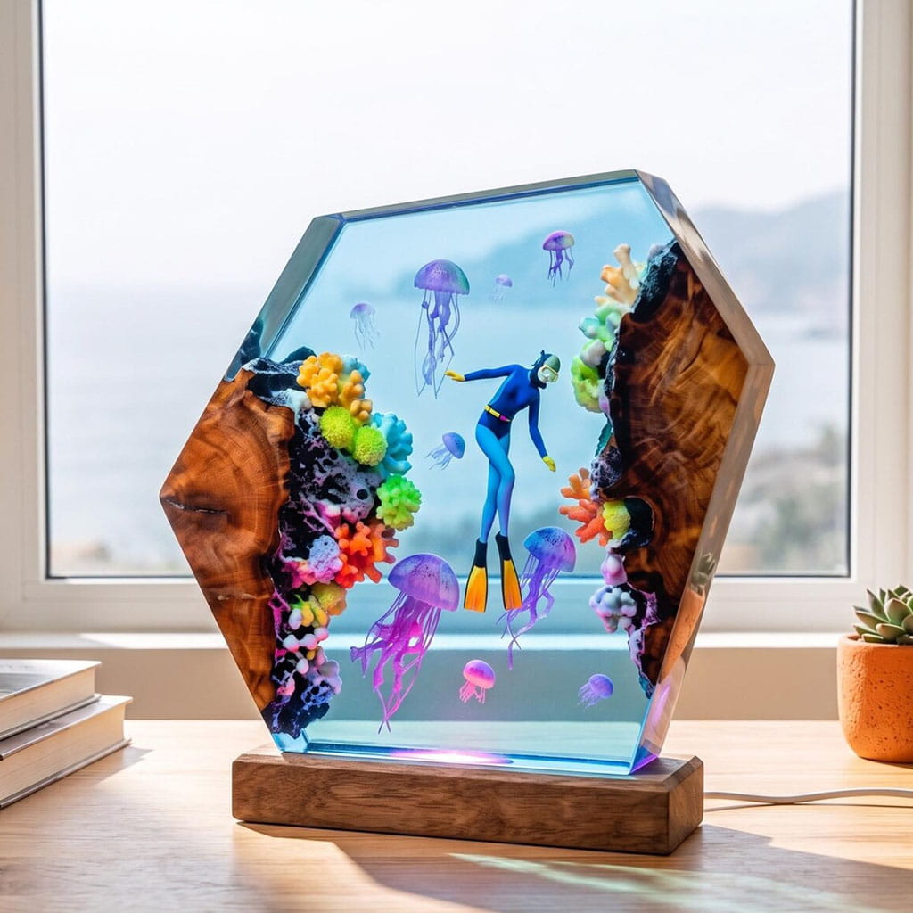 Ocean Diver Resin Lamp by Window View