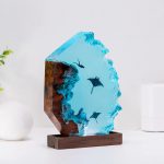 Ocean Wave Diver Resin Lamp Wood Base