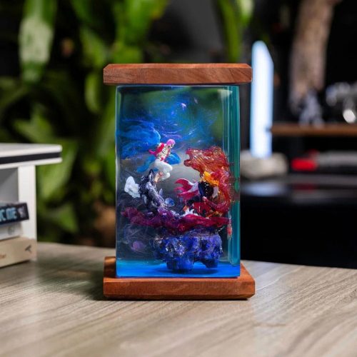 One Piece Night Light Akaza vs Rengoku Wooden Base