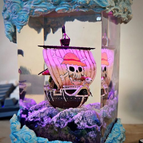 One Piece Resin Lamp Thousand Sunny Ship Pink Light