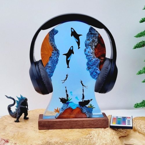 Orca Killer Whale Resin Headphone Holder