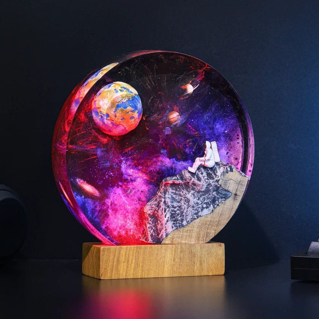 Pink Galaxy Earth Resin Space Lamp