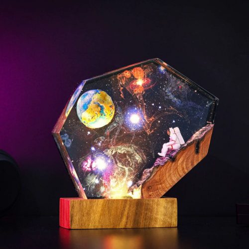 Pink Glow Earth Space Resin Night Light