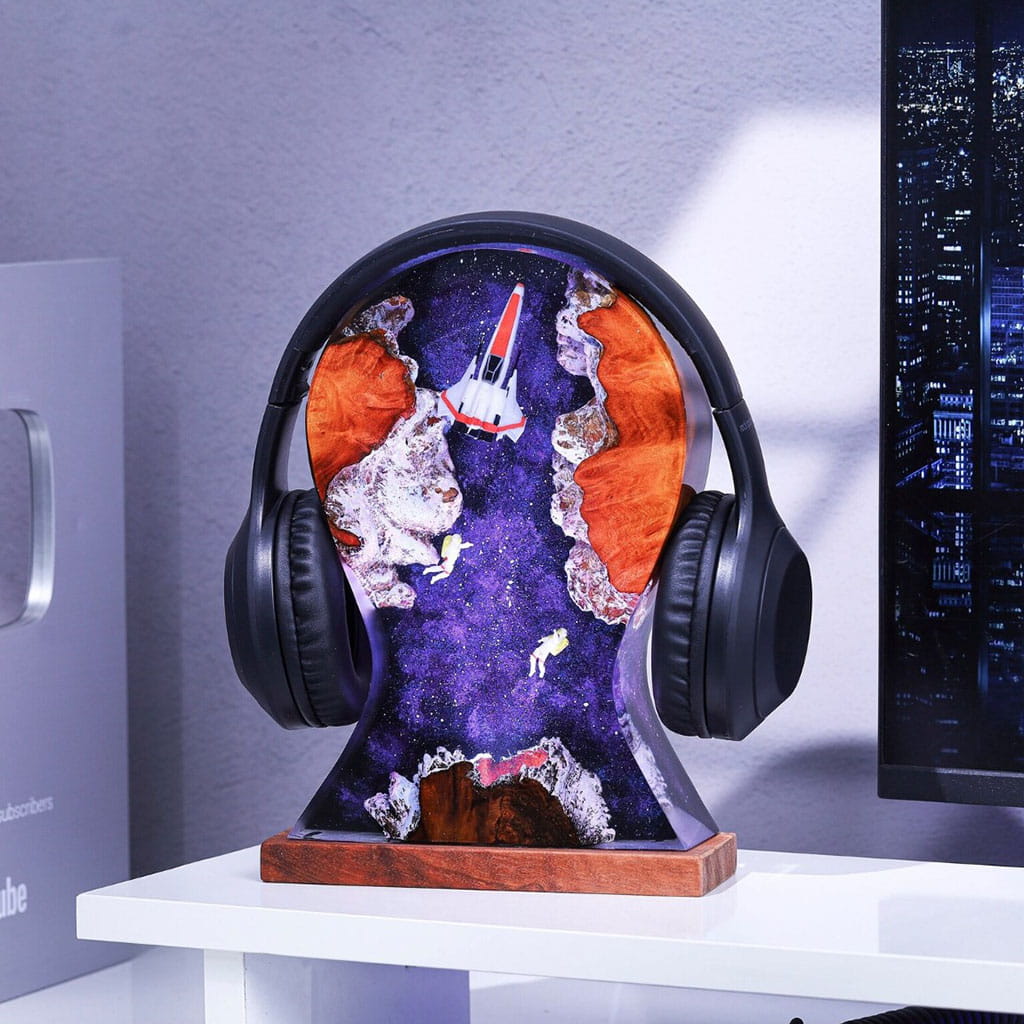 Purple Galaxy Resin Spaceship Night Light