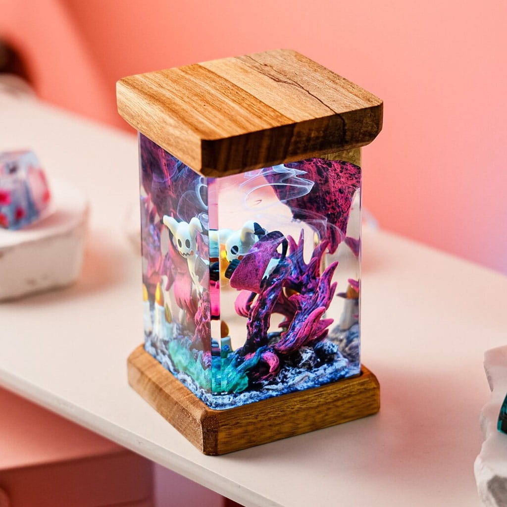 Resin Mimikyu Lamp Close Up Purple Light