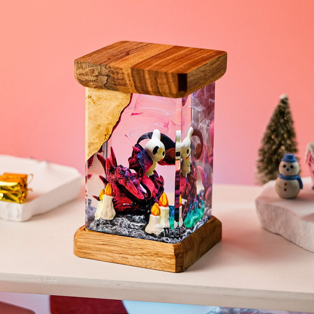 Resin Mimikyu Lamp Pink Background Epoxy Decor