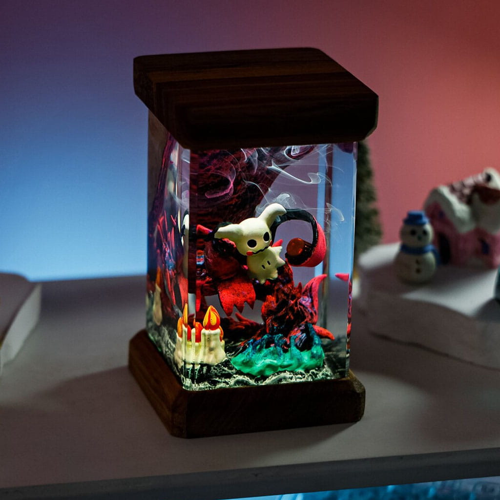 Resin Mimikyu Lamp Purple Glow Epoxy Decor