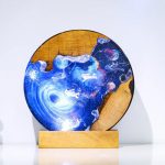 Round Galaxy Resin Lamp White Background