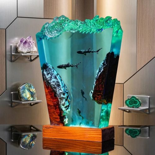 Scuba Shark Resin Lamp Green LED Glow