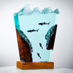 Scuba Shark Wave Resin Lamp Close Up