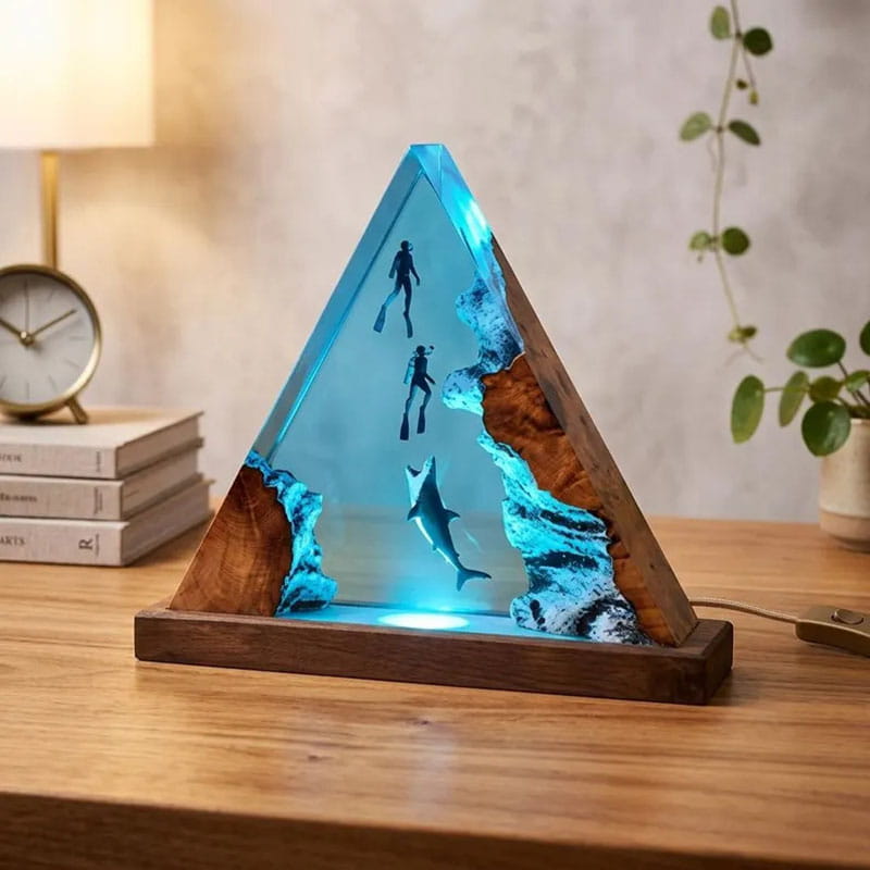 Shark Diver Triangle Lamp Desk Decor