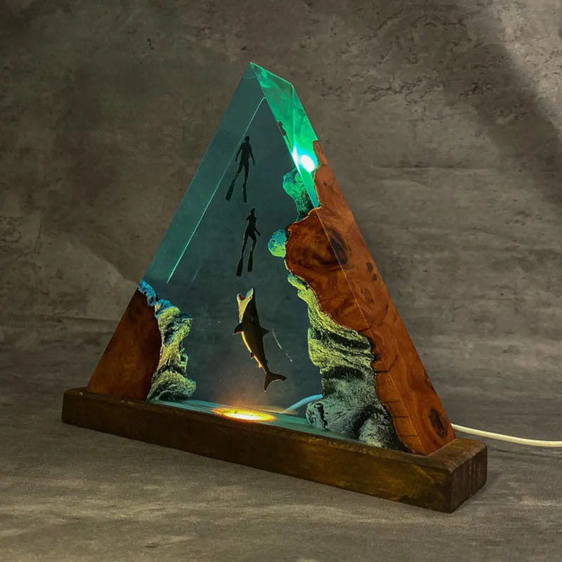 Shark Diver Triangle Resin Lamp Blue