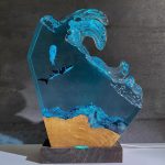 Shark Ocean Wave Resin Lamp Wood Base
