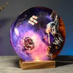 Space Station Galaxy Resin Lamp Wood Base