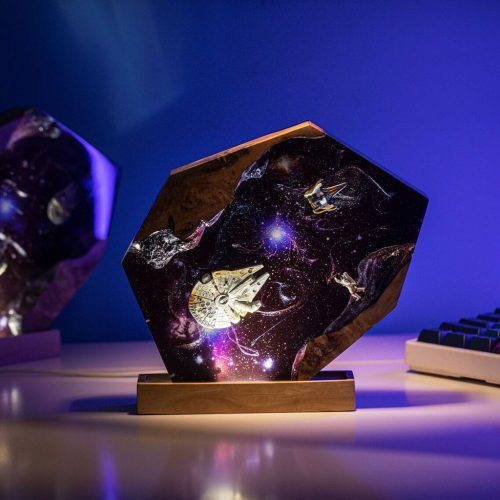 Spaceship Resin Lamp Blue Desk Glow