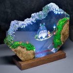 Studio Ghibli Totoro Lamp Forest Mountain Scene Wood Base