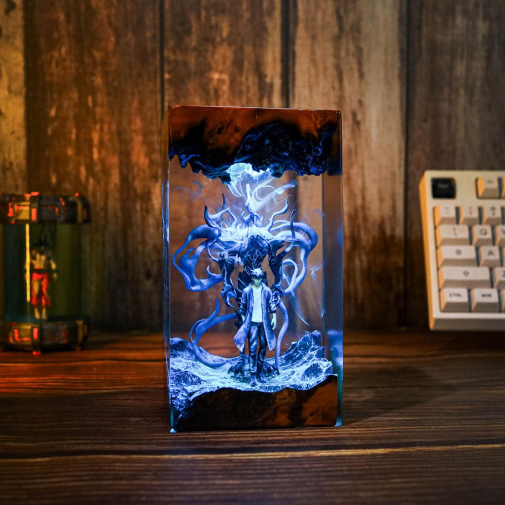 Sung Jinwoo Resin Lamp Shadow Monarch Solo Leveling Handmade Epoxy Night Light Desk Decor