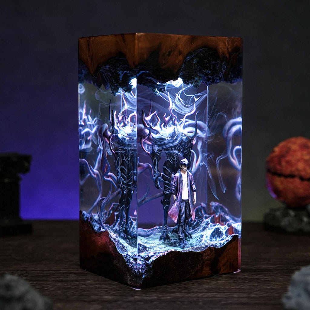 Sung Jinwoo Resin Lamp Shadow Monarch Solo Leveling Handmade Epoxy Night Light Ice Blue