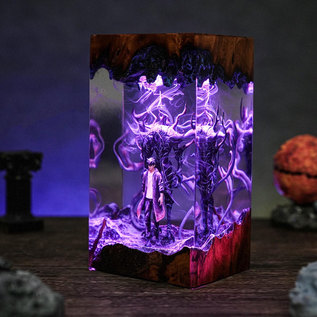 Sung Jinwoo Resin Lamp Shadow Monarch Solo Leveling Handmade Epoxy Night Light Purple Glow