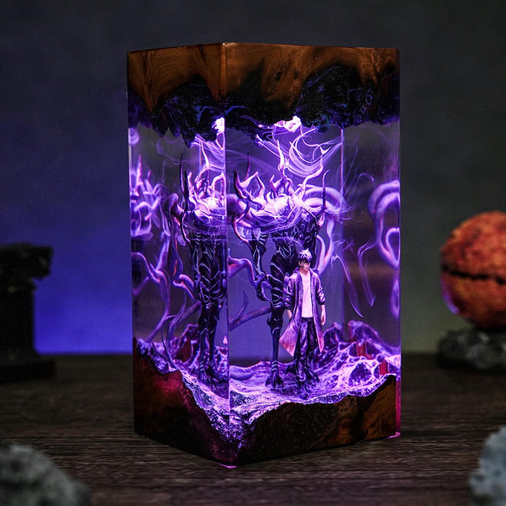 Sung Jinwoo Resin Lamp Shadow Monarch Solo Leveling Handmade Epoxy Night Light Side View