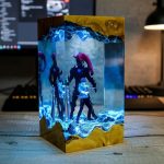 Sung Jinwoo vs Igris Epoxy Resin Lamp Solo Leveling Handmade Night Light Blue Glow