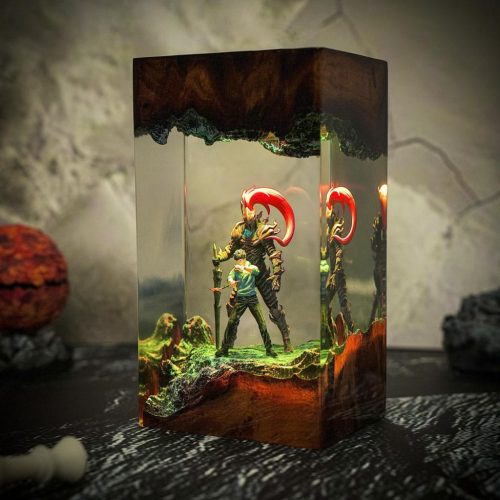 Sung Jinwoo vs Igris Epoxy Resin Lamp Solo Leveling Handmade Night Light Green Glow
