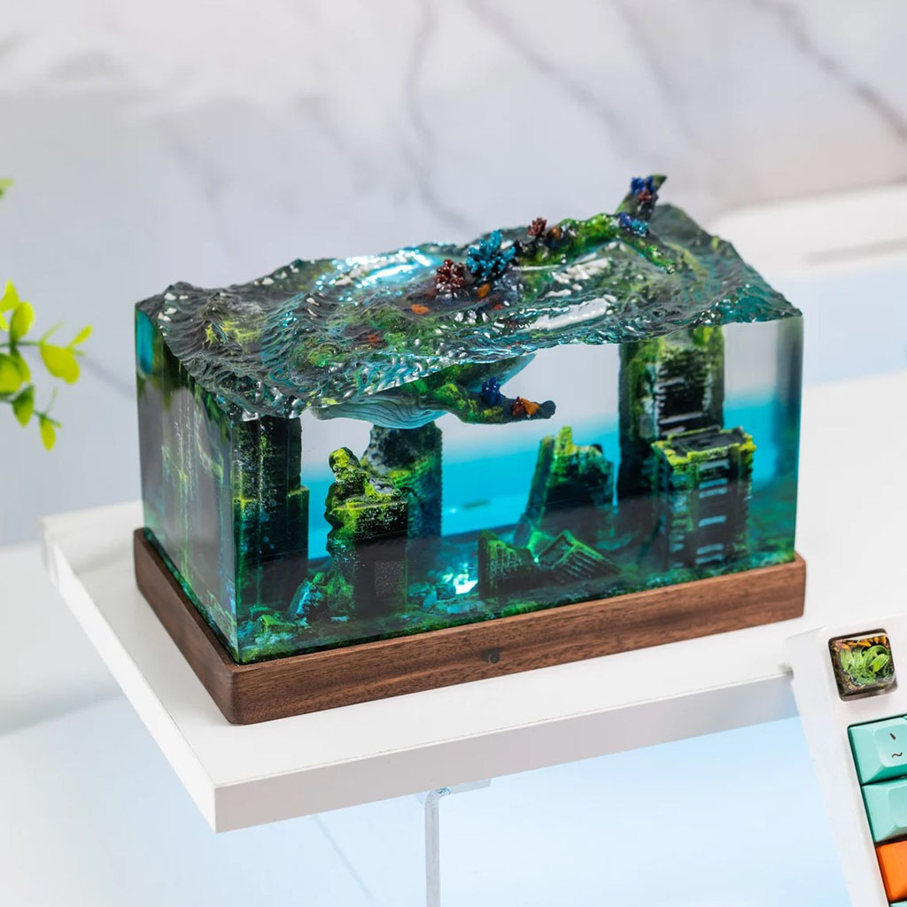 Sunken City Lamp on Floating Shelf