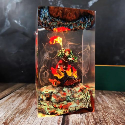 Tanjiro Flame Sword Resin Lamp Demon Slayer Handmade Epoxy Night Light Warm Orange