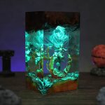 Tanjiro and Nezuko Hinokami Kagura Resin Lamp Demon Slayer Teal Green Light