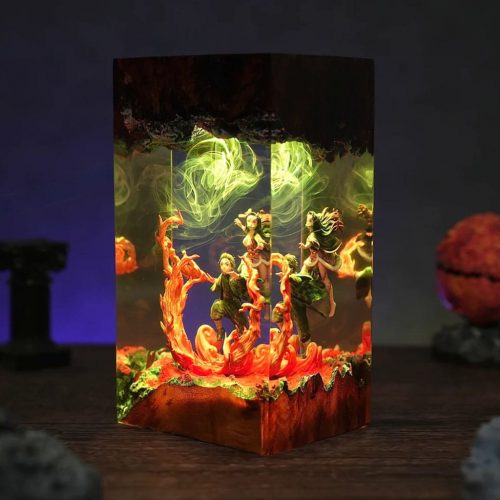 Tanjiro and Nezuko Hinokami Kagura Resin Lamp Demon Slayer Yellow Green Light