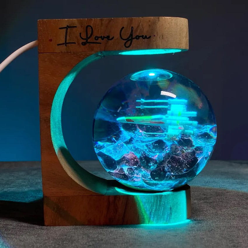 Teal Glow Galaxy Globe Resin Night Light