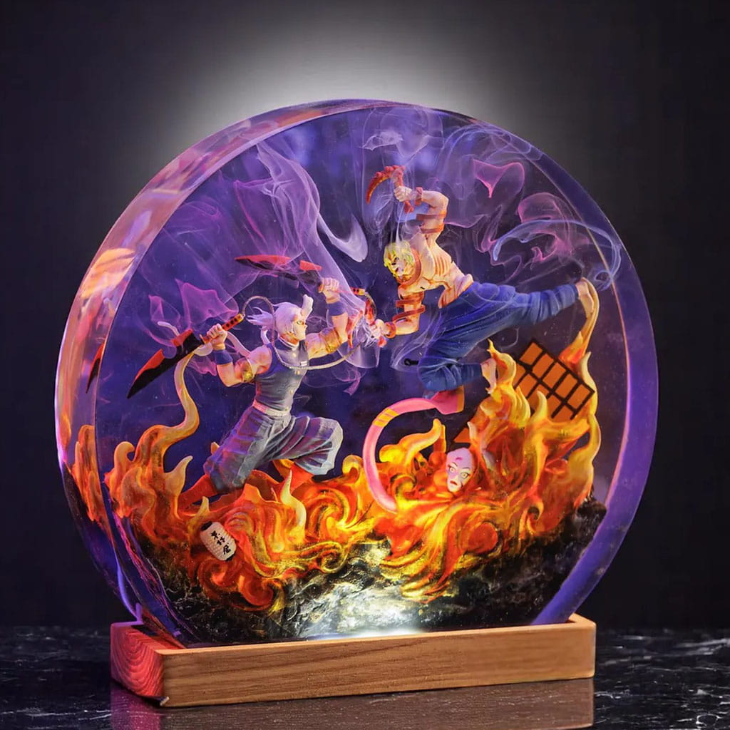 Tengen vs Gyutaro Resin Lamp Demon Slayer Handmade Epoxy Night Light Dark Room Display