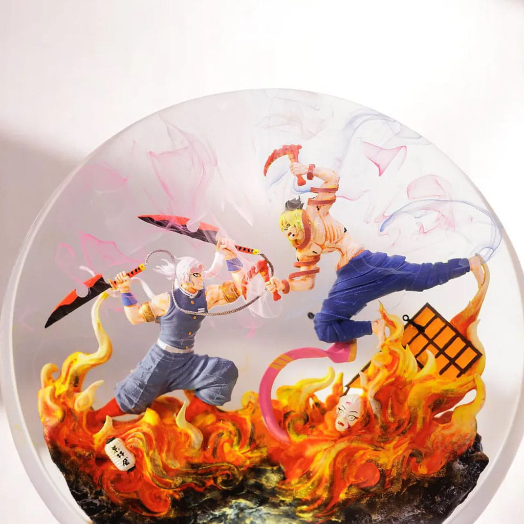 Tengen vs Gyutaro Resin Lamp Demon Slayer Handmade Epoxy Night Light Flame Detail