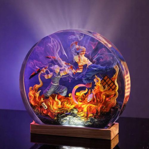 Tengen vs Gyutaro Resin Lamp Demon Slayer Handmade Epoxy Night Light Side View