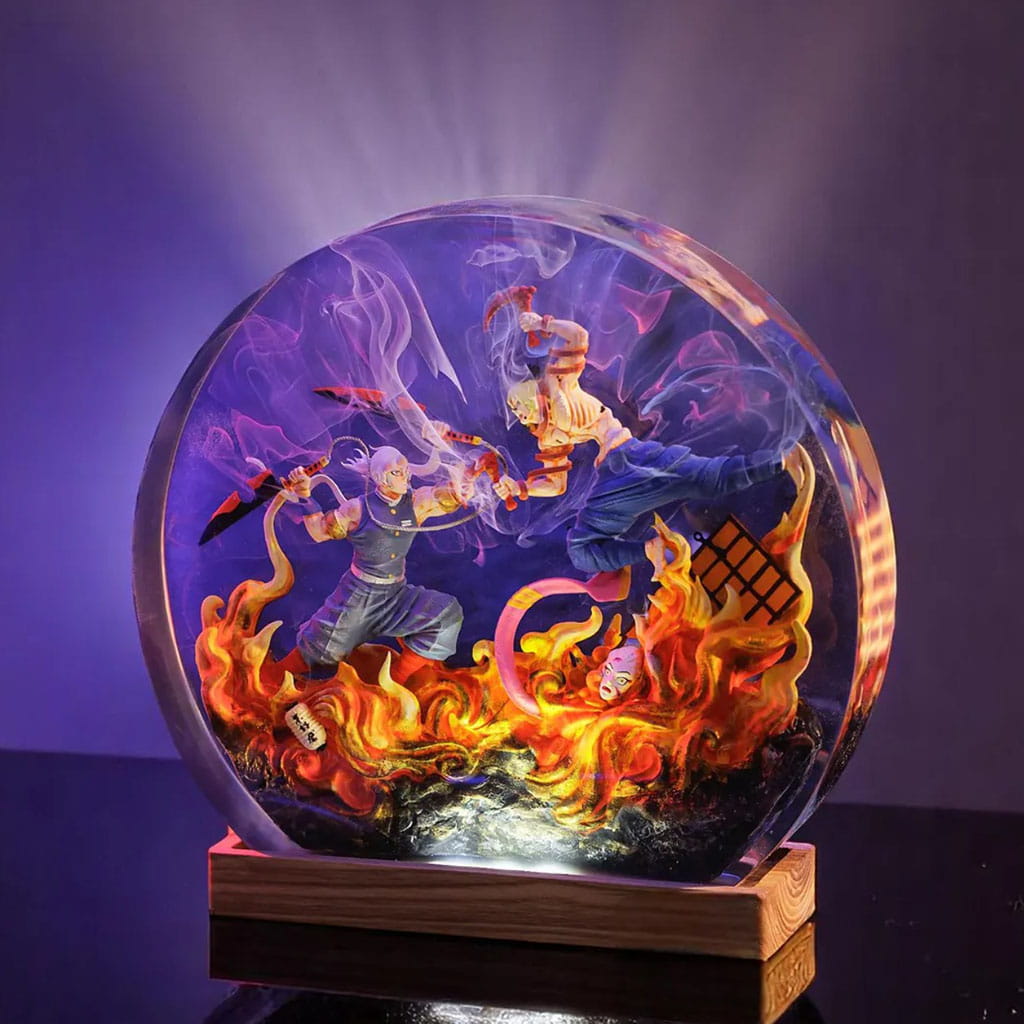 Tengen vs Gyutaro Resin Lamp Demon Slayer Handmade Epoxy Night Light Side View