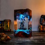Valorant Omen Epoxy Resin Lamp Handmade Gaming Night Light Cyan Glow