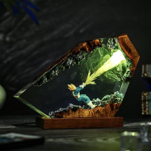 Vegeta Anime Resin Lamp, Green Yellow LED Handmade Night Light