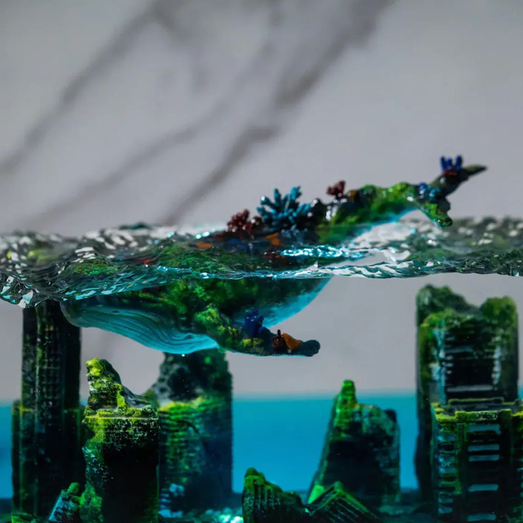 Whale Over Sunken City Resin Night Lamp