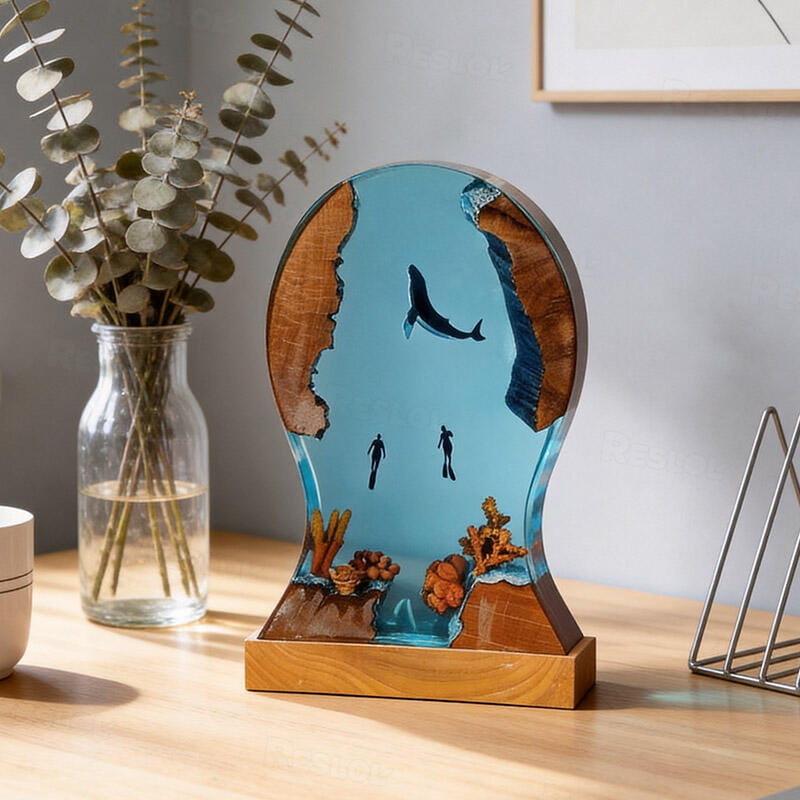 Whale Resin Headphone Stand Wood Base