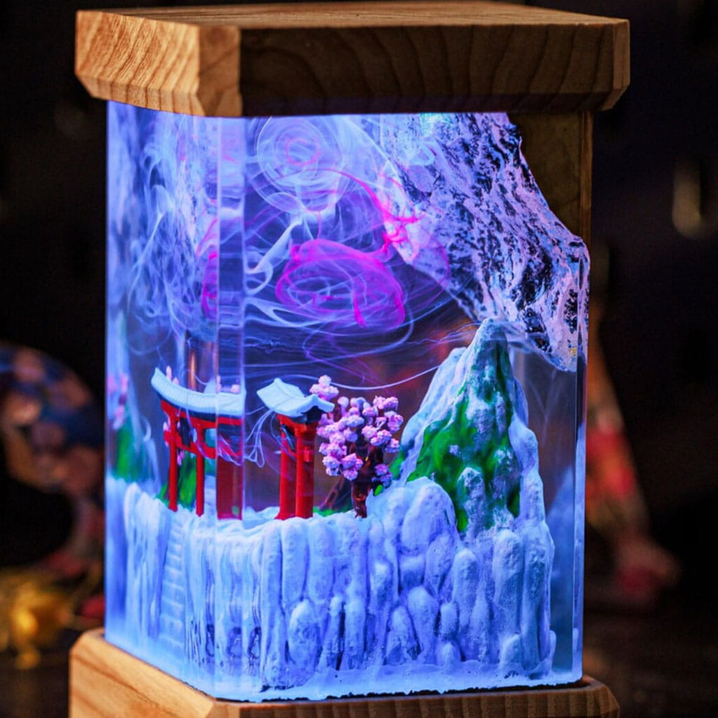 Winter Torii Gate Japanese Lamp Angled View Night Light