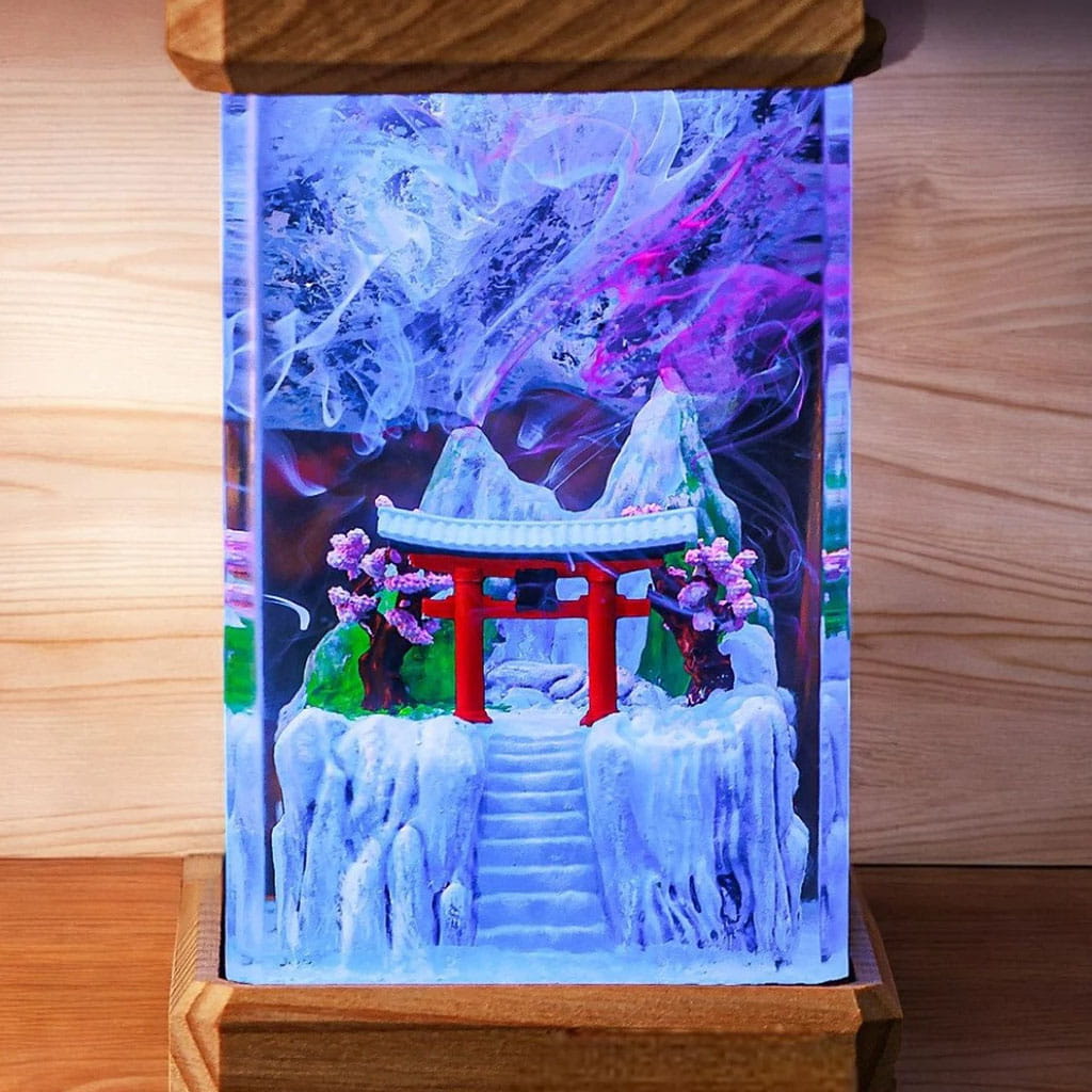 Winter Torii Gate Japanese Lamp Wooden Table Decor